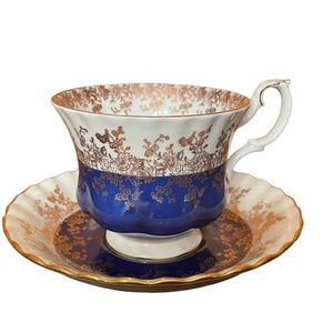 Royal Albert Bone China Regal Series Blue Gold and White Teacup and Saucer